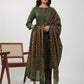 Janasya Straight Cambric Green Ethnic Motifs Notch Neck Set | Swadesiicart