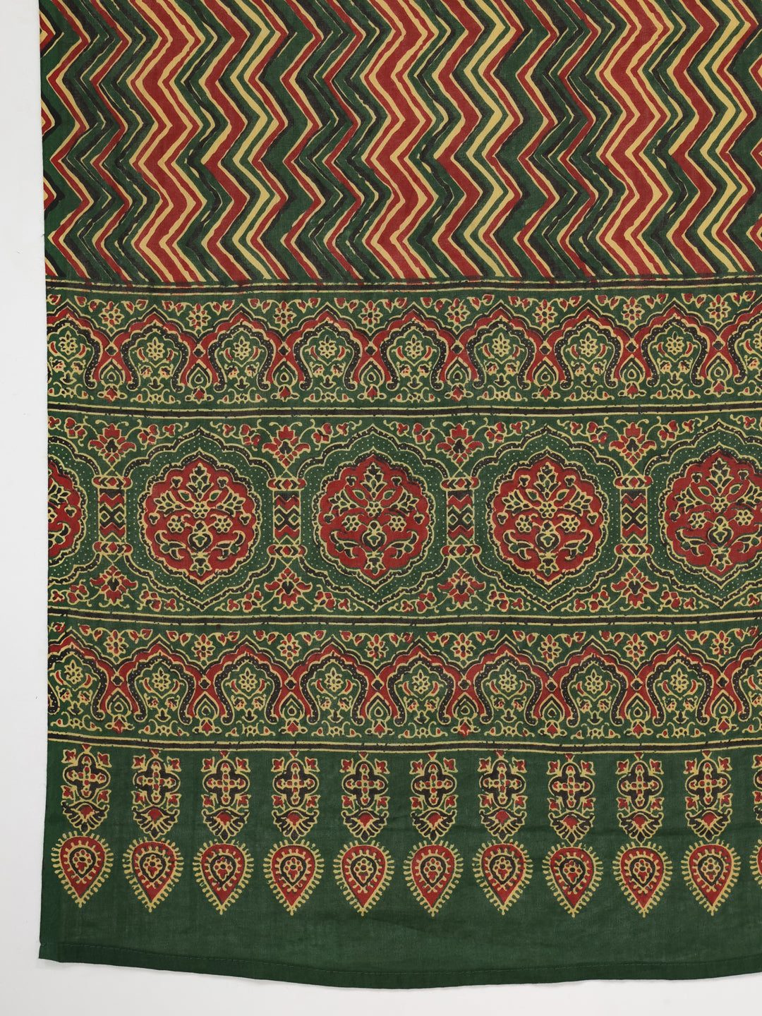 Janasya Straight Cambric Green Ethnic Motifs Notch Neck Set | Swadesiicart