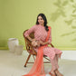 Janasya Straight Cambric Peach Floral Band Collar Set | Swadesiicart