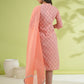 Janasya Straight Cambric Peach Floral Band Collar Set | Swadesiicart