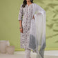Janasya Regular Cambric White Floral Notch Neck Set - Swadesiicart