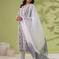 Janasya Regular Cambric White Floral Notch Neck Set - Swadesiicart