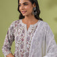Janasya Regular Cambric White Floral Notch Neck Set - Swadesiicart