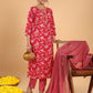 Janasya Straight Cambric Pink Floral Round Neck Set | Swadesiicart