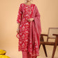 Janasya Straight Cambric Pink Floral Round Neck Set | Swadesiicart