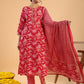 Janasya Straight Cambric Pink Floral Round Neck Set | Swadesiicart