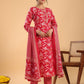 Janasya Straight Cambric Pink Floral Round Neck Set | Swadesiicart