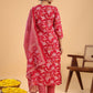 Janasya Straight Cambric Pink Floral Round Neck Set | Swadesiicart
