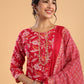 Janasya Straight Cambric Pink Floral Round Neck Set | Swadesiicart