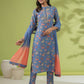Janasya Straight Cambric Blue Floral Band Collar Kurta Set | Swadesiicart