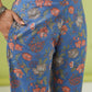 Janasya Straight Cambric Blue Floral Band Collar Kurta Set | Swadesiicart