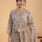 Janasya Regular Cotton Cream Floral Notch Neck Kurta,Bottom & Dupatta | Swadesiicart