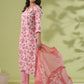 Janasya Straight Cambric White Floral Notch Neck Set - Swadesiicart