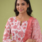 Janasya White Cambric Floral Set | Swadesiicart