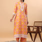 Janasya Straight Cambric Orange Floral Band Collar Kurta & Bottom - Swadesiicart