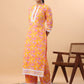 Janasya Straight Cambric Orange Floral Band Collar Kurta & Bottom - Swadesiicart