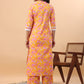 Janasya Straight Cambric Orange Floral Band Collar Kurta & Bottom - Swadesiicart