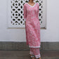 Janasya Regular Cambric Pink Floral V-Neck Kurta Set | Swadesiicart