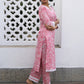 Janasya Regular Cambric Pink Floral V-Neck Kurta Set | Swadesiicart