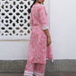 Janasya Pink Cambric Floral Kurta Set | Swadesiicart