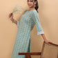 Janasya Regular Cambric Light Blue Floral Notch Neck Set | Swadesiicart