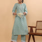 Janasya Regular Cambric Light Blue Floral Notch Neck Set | Swadesiicart