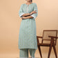 Janasya Regular Cambric Light Blue Floral Notch Neck Set | Swadesiicart