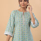 Janasya Regular Cambric Light Blue Floral Notch Neck Set | Swadesiicart