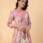 Janasya Gathered Cambric Cream Abstract V-Neck Kurta & Bottom | Swadesiicart