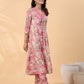 Janasya Gathered Cambric Cream Abstract V-Neck Kurta & Bottom | Swadesiicart