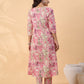 Janasya Gathered Cambric Cream Abstract V-Neck Kurta & Bottom | Swadesiicart