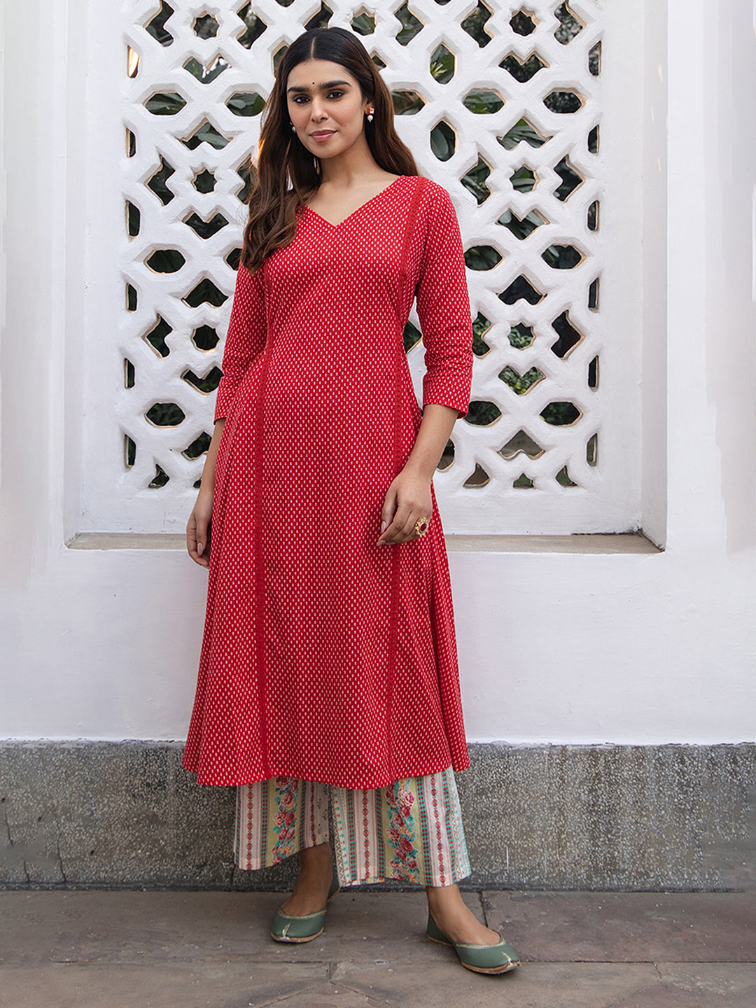 Janasya Dark Cotton Ethnic Motifs A-Line Kurta Set | Swadesiicart