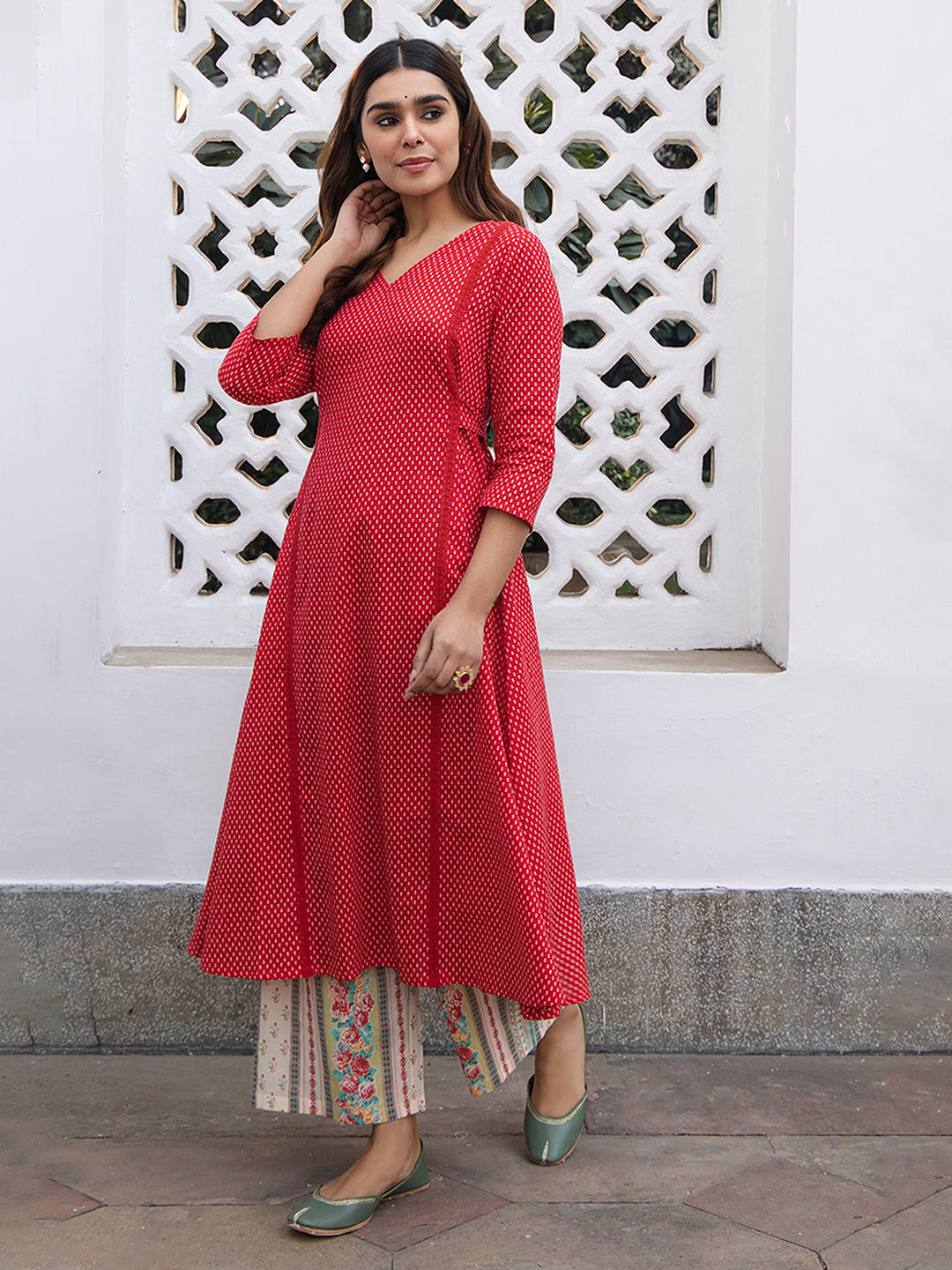 Janasya Dark Cotton Ethnic Motifs A-Line Kurta Set | Swadesiicart