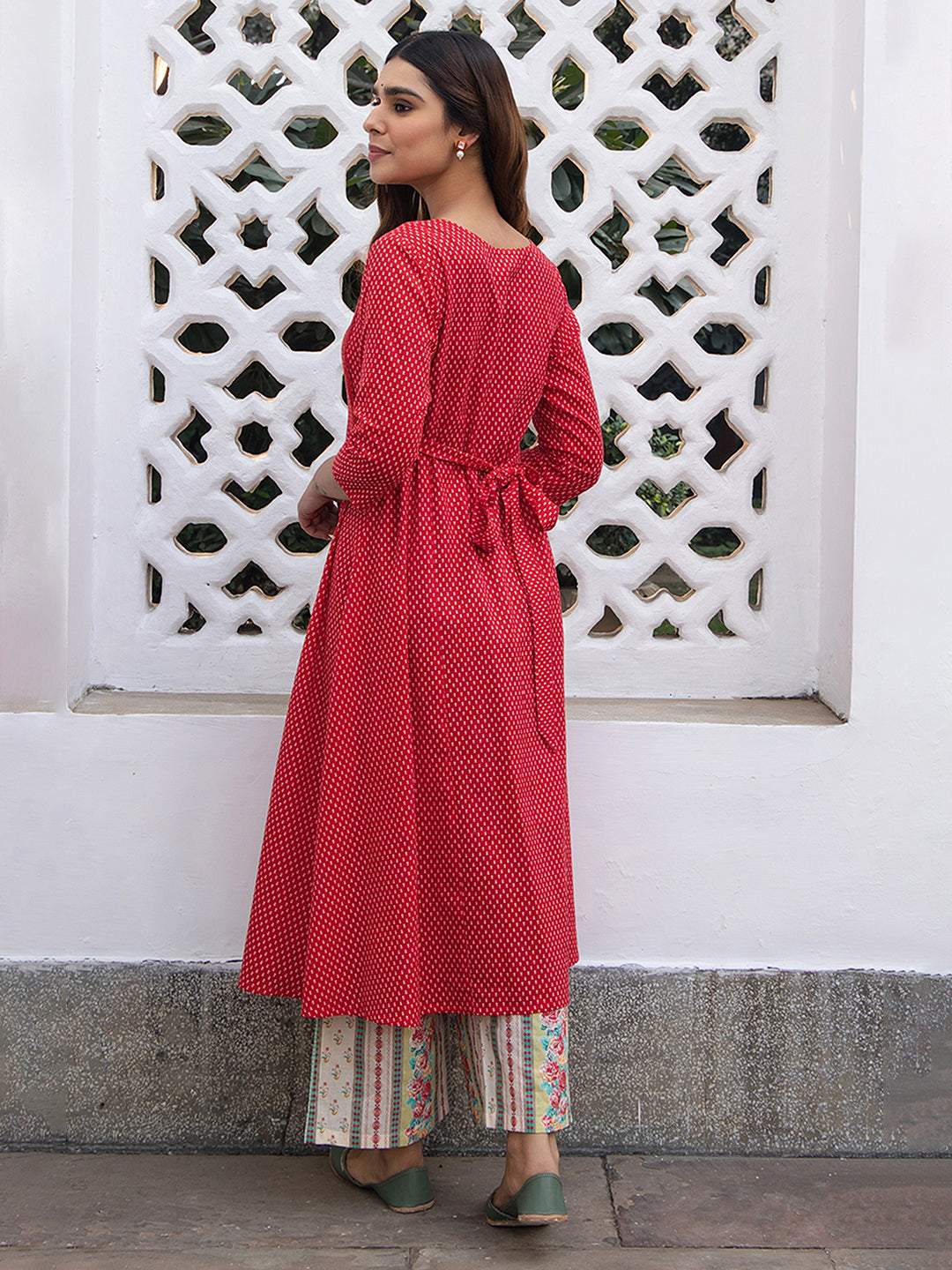 Janasya Dark Cotton Ethnic Motifs A-Line Kurta Set | Swadesiicart