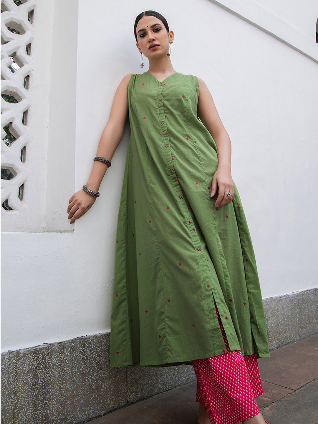 Janasya Light Cotton Solid A-Line Kurta Set | Swadesiicart