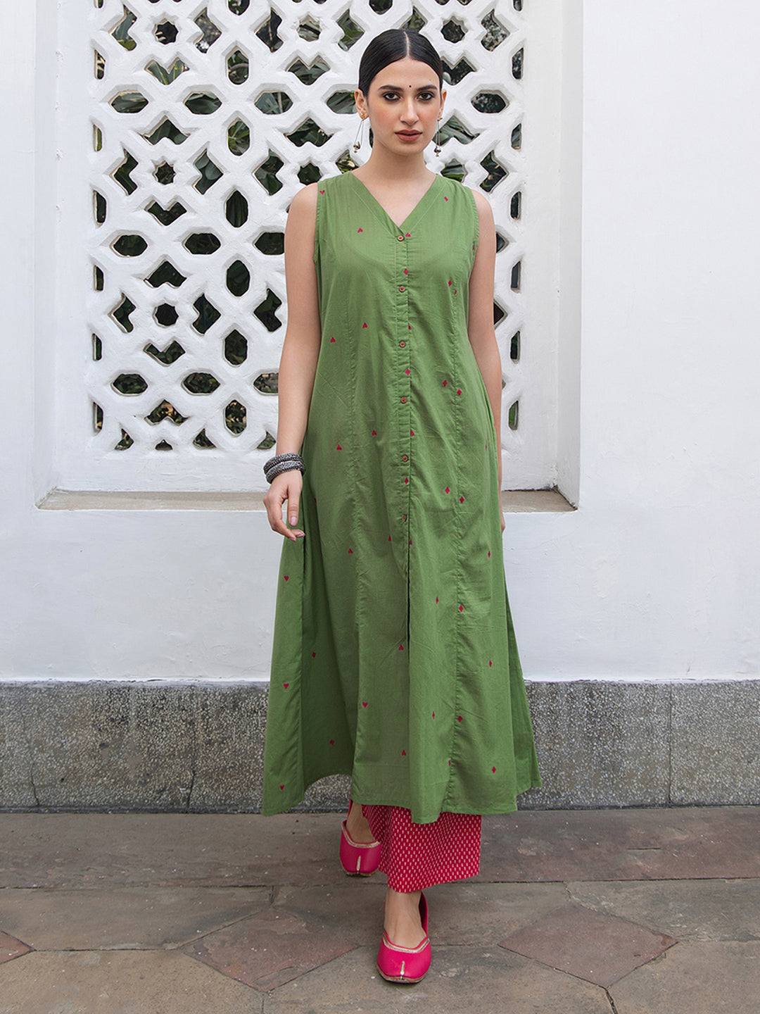 Janasya Light Cotton Solid A-Line Kurta Set | Swadesiicart