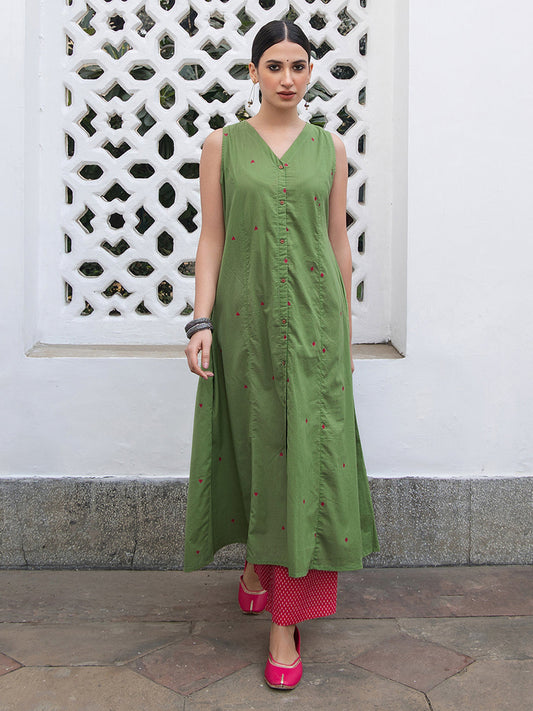 Janasya Light Cotton Solid A-Line Kurta Set | Swadesiicart