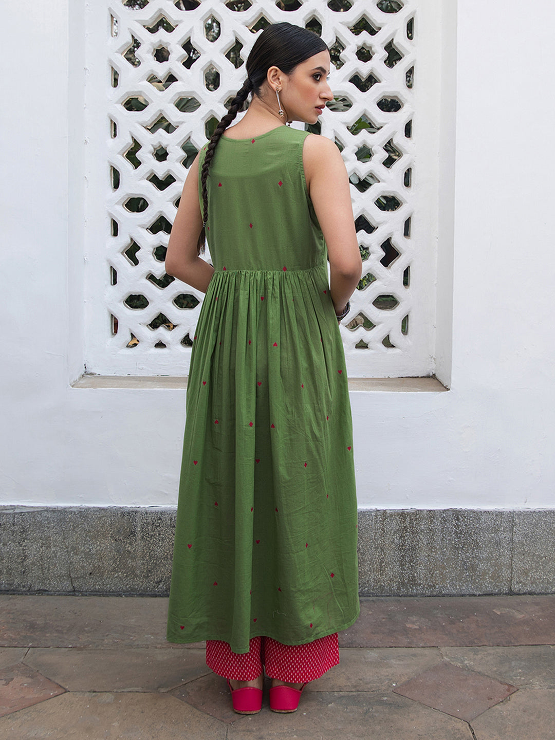 Janasya Light Cotton Solid A-Line Kurta Set | Swadesiicart