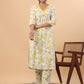 Janasya A-Line Cambric White Floral V-Neck Set | Swadesiicart