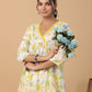 Janasya A-Line Cambric White Floral V-Neck Set | Swadesiicart