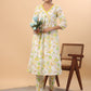Janasya A-Line Cambric White Floral V-Neck Set | Swadesiicart
