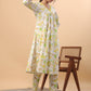 Janasya A-Line Cambric White Floral V-Neck Set | Swadesiicart
