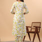 Janasya A-Line Cambric White Floral V-Neck Set | Swadesiicart