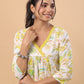 Janasya A-Line Cambric White Floral V-Neck Set | Swadesiicart