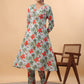 Janasya A-Line Cambric Blue Floral V-Neck Kurta & Bottom - Swadesiicart
