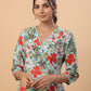 Janasya A-Line Cambric Blue Floral V-Neck Kurta & Bottom - Swadesiicart