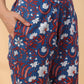 Janasya Regular Cambric Navy Blue Floral Band Collar Kurta,Bottom & Dupatta - Swadesiicart
