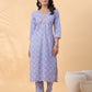 Janasya Ice Blue Cambric Floral Kurta Set | Swadesiicart