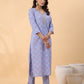 Janasya Ice Blue Cambric Floral Kurta Set | Swadesiicart