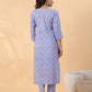 Janasya Ice Blue Cambric Floral Kurta Set | Swadesiicart